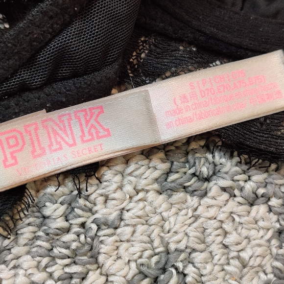 VICTORIA SECRET PINK Black See Through Lace Date Unlined Floral Print Bralette S - Picture 11 of 13